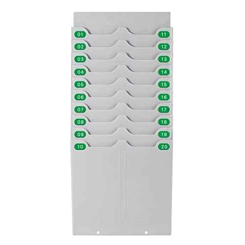 Flexzion Time Card Holder Wall Mount Expandable Time Clock Rack Double Row 20 Slot Rack Card Holder for 7 x 3.46-Inch Timesheets for Attendance Payroll Employee Assignment in Out Timecard Rack, Gray