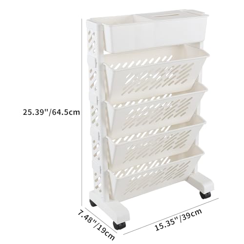 Plastic 5-Tier Rolling Book Cart Storage Utility Shelf