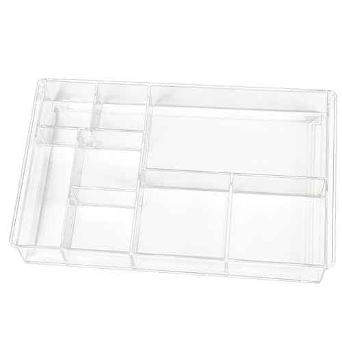 8-Section Clear Drawer Organizer, Large Acrylic Drawer Divider Tray for Desk,Bathroom,Office Makeup,Junk, Plastic Drawers Organizer 13.7" x 8.7" x 2" (8-Section)