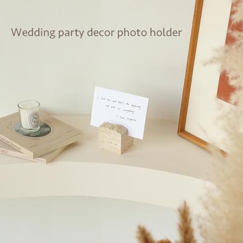 4 pcs Natural Travertine Place Card holder - Handmade Polished Wedding Table Signs, Multi-Use Memo Holder for Escort Cards, Photos & Business Cards (2.36"x2.36"x1.96")