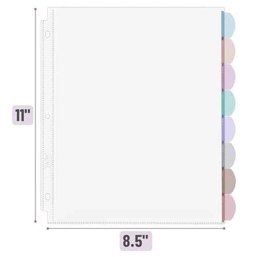 Mr. Pen- Clear Sheet Protectors with Tabs, 8 Tabs, 32 Sets, Clear Plastic Dividers for 3 Ring Binder, Insertable Index Page Divider Multicolor Tabs