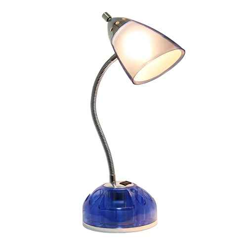 Simple Designs LD1015-CBL-LB 19.5" Flossy Organizer Desk Lamp with Charging Outlet Lazy Susan Base and LED Bulb, Blue
