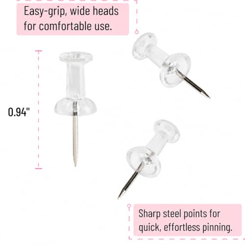 Mr. Pen Clear Thumb Tacks 600-Pack - Plastic Head, Steel Point, Bulk Push Pins for Bulletin Boards