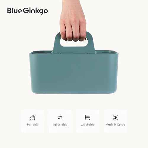 BLUE GINKGO Stackable Organizer Caddy ? Korean-Made Portable Tote for Bathroom, Office, Crafts, or School Supplies (Rectangle, Green)