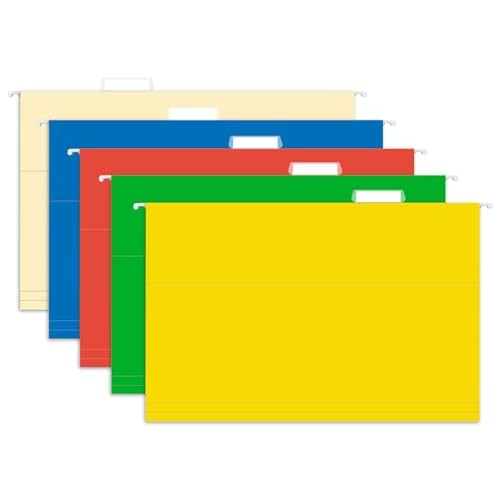 HERKKA Hanging File Folders, 30 Pack Reinforced Legal Size Hanging Folders with Heavy Duty 0 Inch Expansion, Designed for Bulky Files, Medical Charts, Adjustable Tabs, Assorted Colors