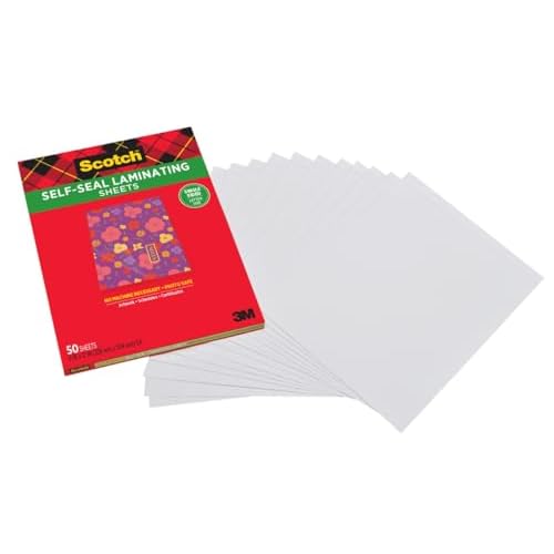 Scotch Self-Seal Laminating Sheets, Letter Size 9 in x 12 in, Single Sided, Pack of 50