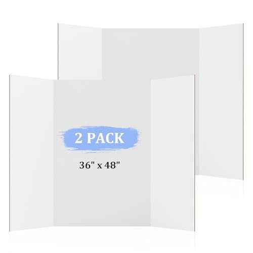 2 Pack 36" x 48" Trifold Poster Board for Presentation, White Corrugated Cardboard Large Tri Fold Poster Board for Science Fair, Office & School Projects, Photo Displays, Exhibitions Event