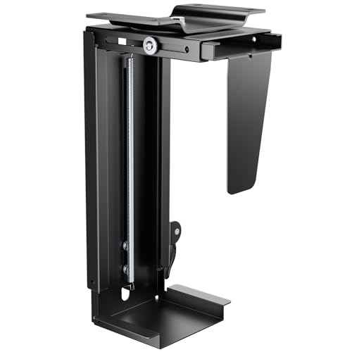 Adjustable Under Desk PC Mount, 3.5 to 8 Inch Wide Computer Tower Holder with Locking Handle,360 Degree Swivel Adjustable Height and Width, Black