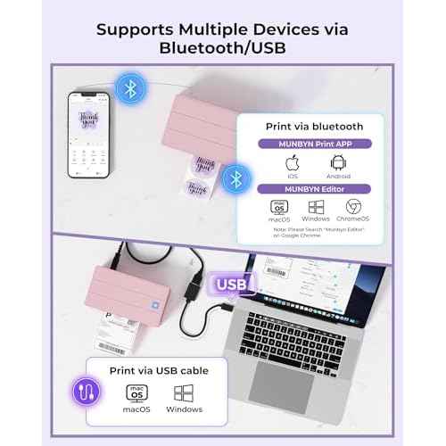MUNBYN Bluetooth Thermal Label Printer, 130B Wireless 4x6 Shipping Label Printer for Shipping Packages Small Business Office or Home, Compatible with iPhone Android iPad Windows macOS Chrome Etsy eBay