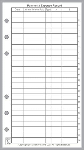 Handy Forms Personal Payment/Expense Record & Check Register – 50 Sheets, 3.75 x 6.75, with 2 Groups of 3 Holes (Personal Size Binder Compatible) – Variation