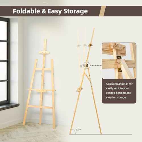 Adjustable Wooden Painting Easel, Art Easel Stand Hold up to 48'', Painting Canvas for Wedding Sign and Poster, Drawing for Adults, Begginners and Students