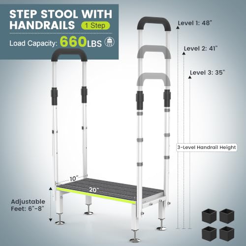 DEPSUNNY 1-Step RV Stool with 2 Handrails, Adjustable Heights for Elderly