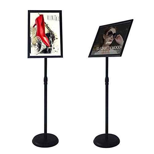 YDisplay Adjustable Sign Holder Stand with Base 11x17inches Aluminum Snap Open Frame Pedestal Sign Stand,Vertical and Horizontal View Sign Displayed, Round Base for Church Shool Office,Black