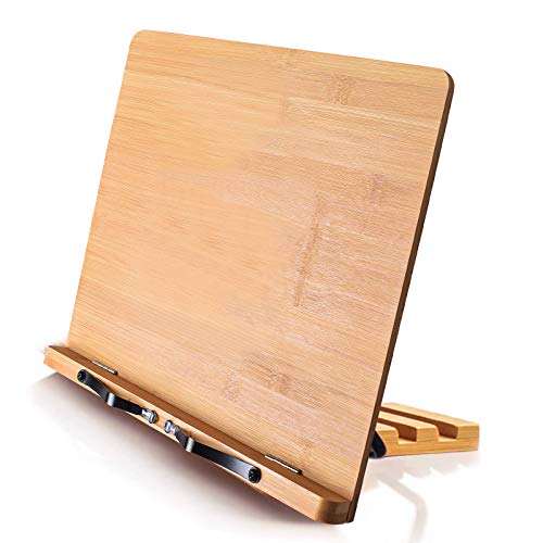 Wishacc Bamboo Book Stand 13.2 x 9.2 Inch Adjustable Foldable Cookbook & Tablet Holder