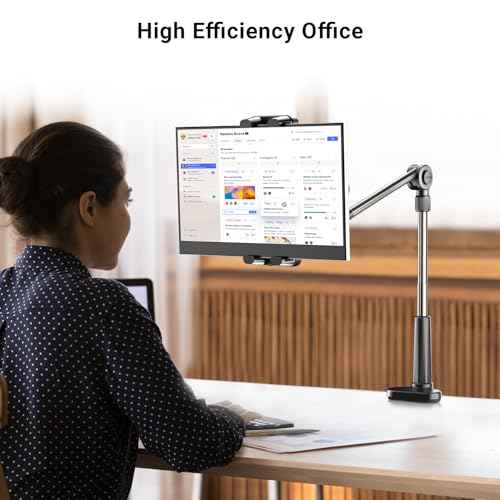 Foldable Desk Tablet Mount for iPad Portable Monitor 4.7-15.6'', Long Gooseneck Tablet Arm Holder, Table Tripod with Clamp Compatible with Surface Pro, All iPad Pro 12.9