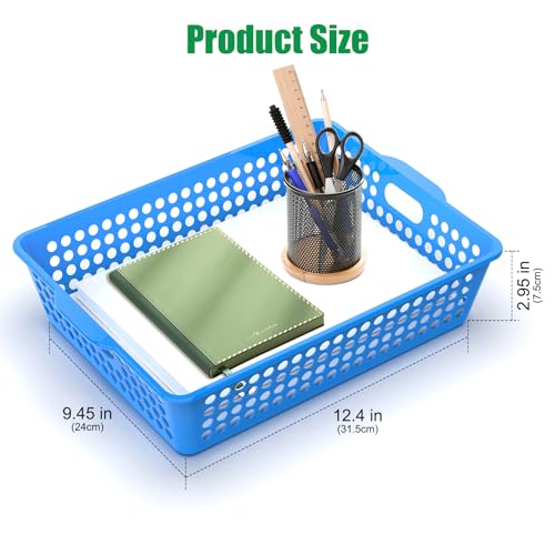 6 Pack Plastic Classroom Storage Baskets, Paper Trays for Classroom Organization & Turn in Trays for Teachers, Students, Desk Organizer Bin 13.8x10.6x3.1 Inch (Rainbow)