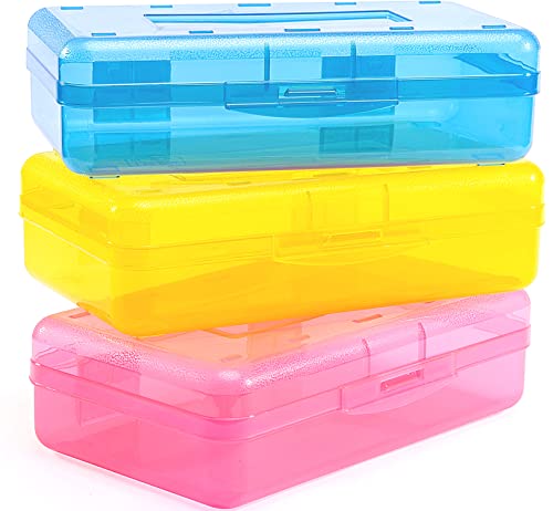 Sooez 3-Pack Large Hard Pencil Cases - Clear & Colorful Crayon Storage Boxes