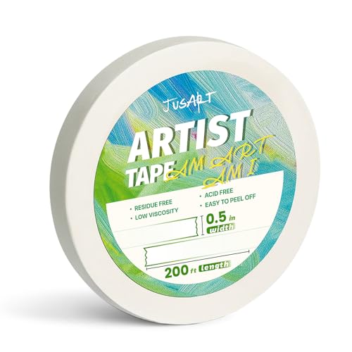 JusArt Artist Tape for Watercolor Paper 0.5 Inch x 200FT - Clear Masking Tape for Artists