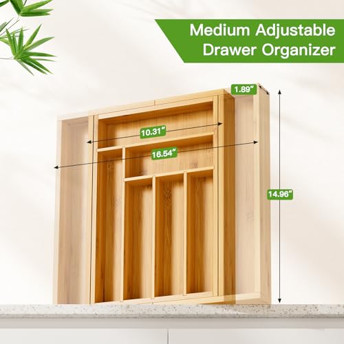 Pipishell Bamboo Expandable Silverware Drawer Organizer - Natural, Medium