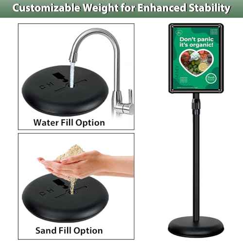 Poster Stand Holder Adjustable Pedestal Floor Standing Sign Holder Vertical and Horizontal View Sign Display, Aluminum Snap Open Frame with Safety Corner (2P-Black-11x17)