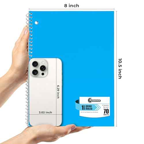 Rosmonde 1 Subject Graph Paper Spiral Notebook, 24 Pack, 70 Sheets (140 Pages), 8 x 10-1/2" Bulk 4x4 Spiral Bound Grid Notebooks, 3 Hole Punched Single Subject Quad Ruled Spiral Notebooks for School