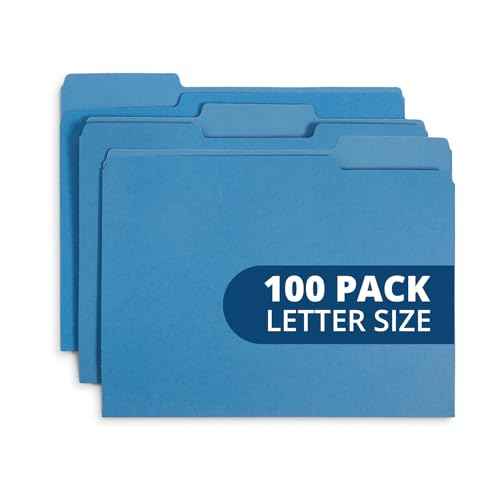 File Folder, 1/3 Cut Tab, Letter Size, Blue, Great for Organizing and Easy File Storage, 100 Per Box