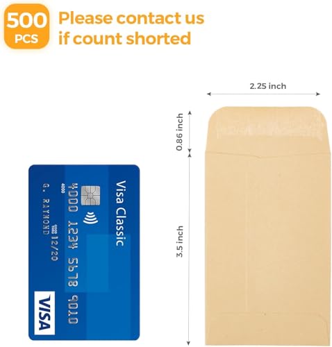 ACSTEP Brown Kraft Coin Envelopes 2.25 x 3.5 Inches, 500 pcs - Small Storage & Organization