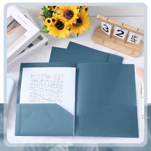 Gueevin 50 Pcs Plastic Folders with Pockets, Back to School Two Pocket Folder Fit Letter Size, Heavy Duty School Business Card Holder for Home Office, 11. 61 x 9. 45 Inches (Blue Gray)
