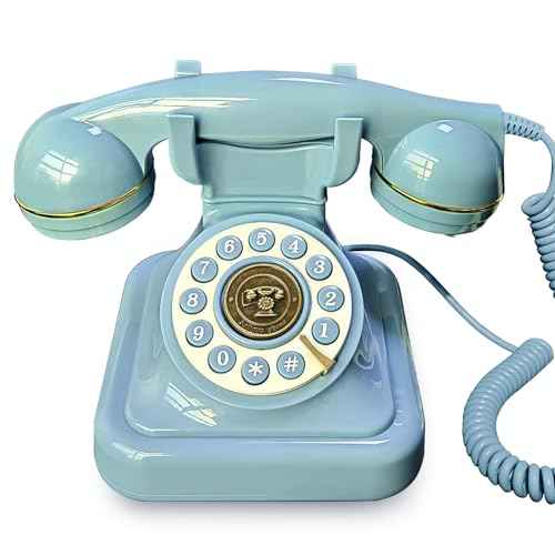 Vintage Landline Phone, Classic Exterior Design, Retro Desk Corded Dial Telephone, with Redial Function, Clear Sound for Home School Office£¨Blue-Green£©