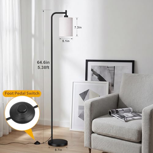 Ziisee Beige-Black 64" Floor Lamp with Remote, Dimmable Tall Standing Light for Living Room & Bedroom