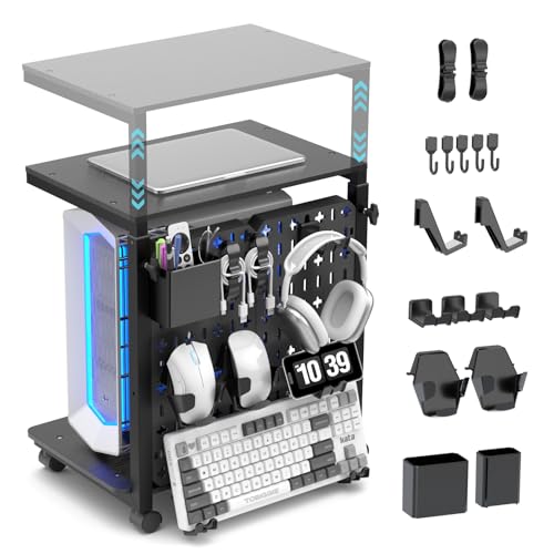 KONDOUND Height-Adjustable 2-Tier Computer Tower Stand with Locking Wheels