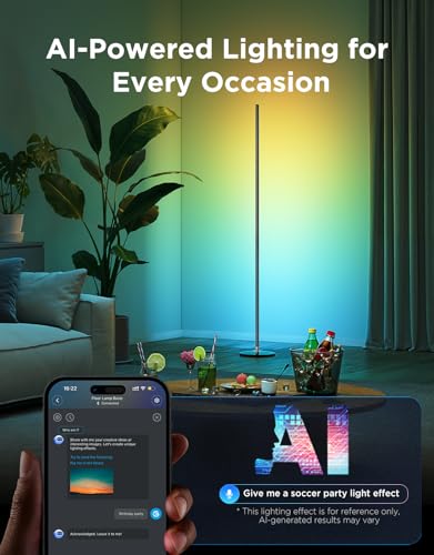 Govee RGBIC Floor Lamp 53.7in Black 1000lm Smart Corner LED Light