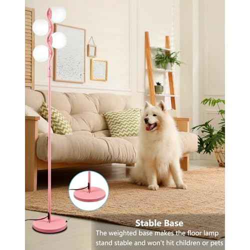 Lightdot 64IN Dimmable Globe Floor Lamp, Gold Standing Lamps with 4pcs 3000K G9 Bulbs Soft Warm White Eye Care, Mid Century Floor Lamp for Living Room