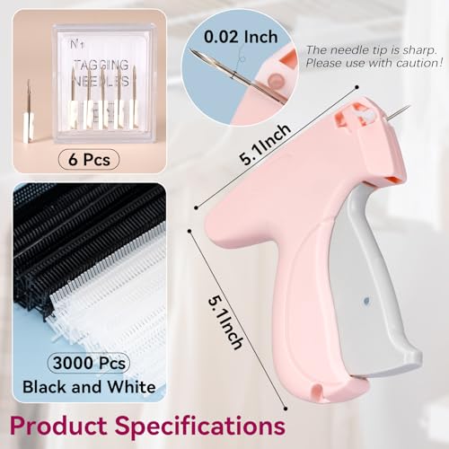 AISOSO Handheld Tagging Gun for Clothes (Pink) with 3000 Fasteners – 0.8mm Precision Needle
