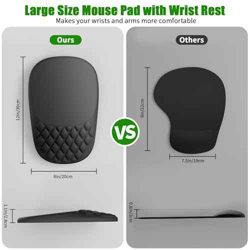 VAGAU Ergonomic Mouse Pad with Wrist Rest, Wrist Rest Pain Relief Mousepad Memory Foam Massage & Non-Slip PU Base for Carpal Tunnel Pain Relief - Gaming, Office, Home Use (Black)