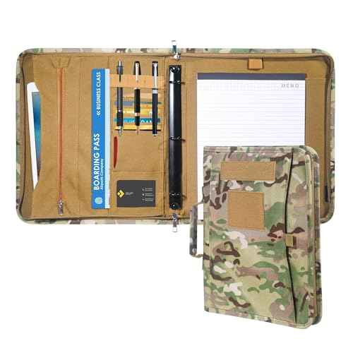 Kosibate Tactical Padfolio Portfolio Binder with Zipper and 25 Sheets of Letter Size Paper,Notebook Cover,Tactical Notebook with Zippered for Folders,Detachable 3-Ring Binder(A4,13.5X 11.5Inch)