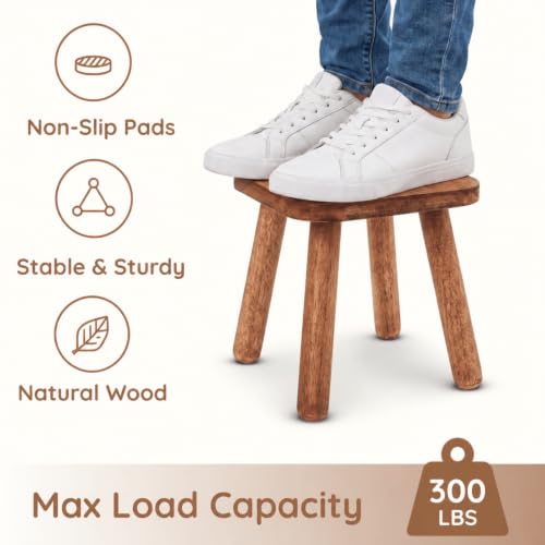 Youeon 9.3x9.3x9.3 Inch Wooden Step Stool, Small Non-Slip Footstool for Adults, Supports 300 lbs, Portable and Easy to Assemble