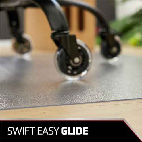 NINJA Easy Glide Office Chair Mat for Hardwood Floors, Strong Slip Resistant Under Desk Hard Wood Floor Protector, Stay in Place Plastic Computer Mats for Rolling Work Chairs, 29x47 Inch, Clear Lip