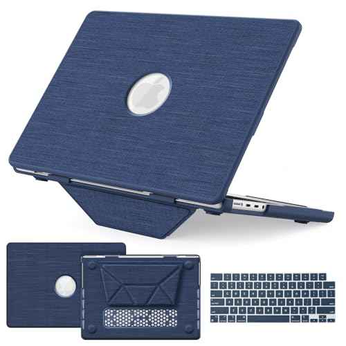 Compatible for MacBook Air 15 Inch Case M4 M3 M2 2025 2024 2023, Foldable Stand, Mouse Pad/Bag, Keyboard Cover, Plastic Hard Shell Woven Fabric Protective Cover for A3241 A3114 A2941, Navy