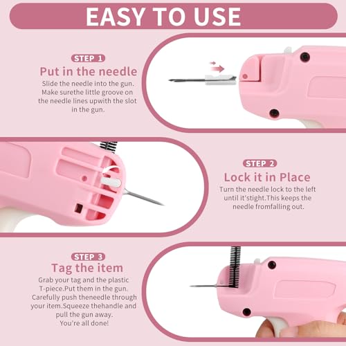 Stitch Gun for Clothing, Mini Sewing Stitch Tagging Gun for Clothes, Stitch Gun Quick Clothing Fixer with 6 Needles, 1000 Black & 1000 White Micro Fasteners & 1 Hard Carrying Case £¨Pink£©