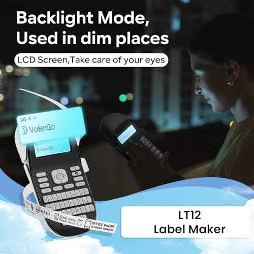 Label Maker Machine with Tapes, Label Maker Waterproof-Labels, Portable Rechargeable Labeler with 12mm-Tape, Bluetooth Backlit Labeling Machine, LT12 Handheld Label Printer for Office Home