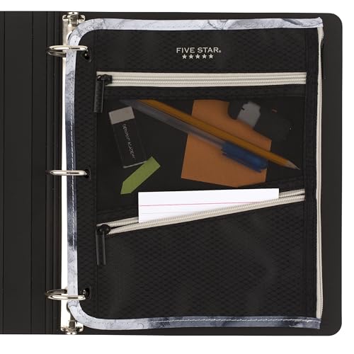 Five Star Black/Grey 11x9 Inch Zipper Pencil Pouch for Binders & Storage