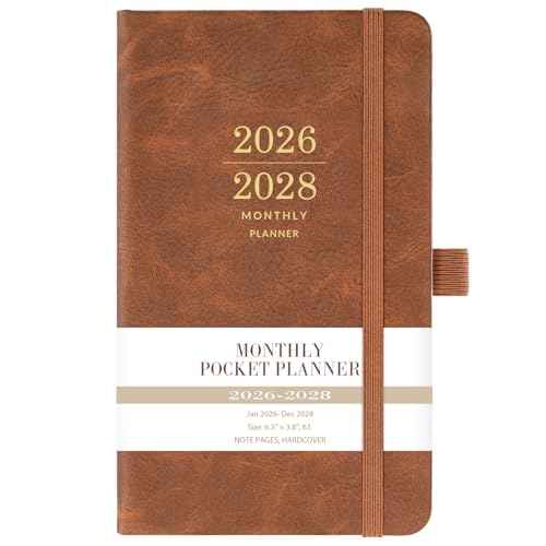 2026-2028 Monthly Pocket Planner - 3 Year Calendar, Faux Leather Cover, JAN 2026 - DEC 2028, 3.8" ¡¿ 6.3", Pen Holder, 2 Bookmarks, Back Pocket