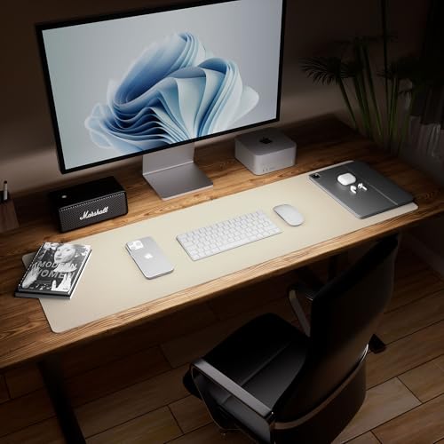 Aothia Beige 38" x 13.8" Leather Desk Pad Protector, Waterproof Office Mat