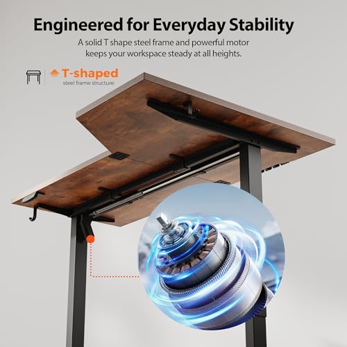 Agilestic 55 x 32 Inch Corner L-Shaped Electric Standing Desk, Rustic Brown - Adjustable Height with Memory