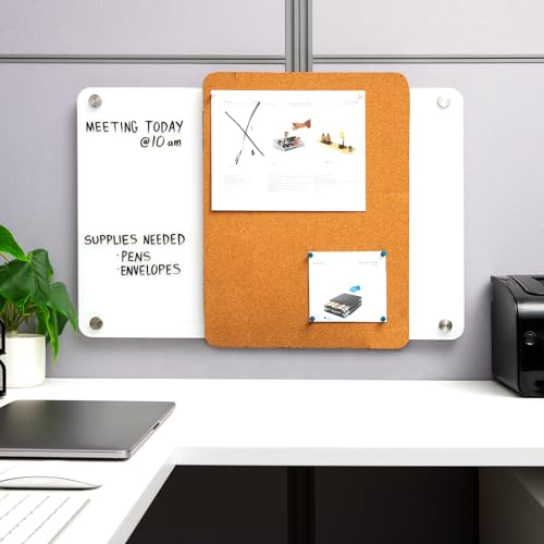 Mind Reader Glass Dry Erase Board with Sliding Corkboard 28x19.5" - Wall Mount Combo