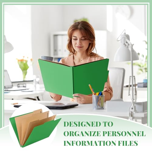 12 Pcs Classification Folders Letter Size 3 Pocket Dividers Employee File Folder with 2 Prongs Fasteners, 2 in Expansion Heavy Duty Pressboard File Holder for School Office Medical Document(Green)