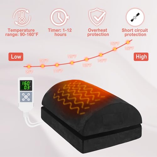 Heated Foot Rest for Under Desk at Work, Ergonomic Adjustable Footrest with 8 Heat Levels and Timer, Foot Warmer for Home Office or Gaming, Desk Foot Stool for Pain Relief, Comfort & Improve Posture