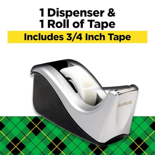 Scotch Desktop Tape Dispenser Silver/Black Two-Tone 1 Pack (C60-ST)