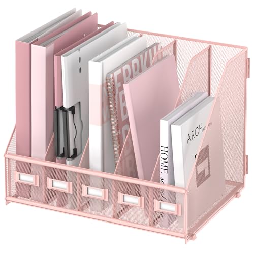 Pink Metal Desk Organizer with 5 Vertical Compartments - Small